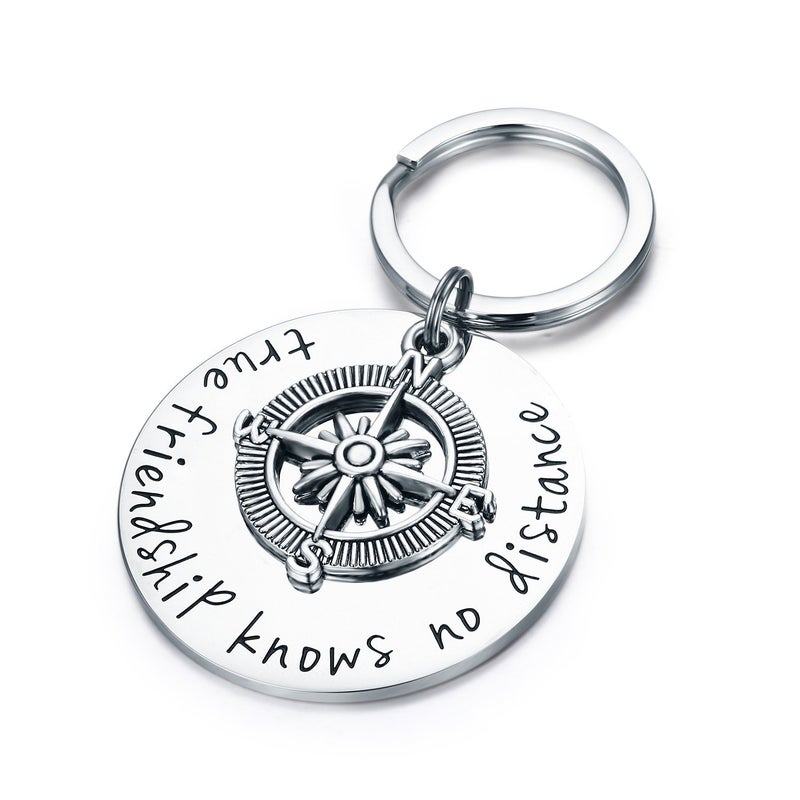 Udobuy Best Friend Keychain - True Friendship Knows No Distance Compass Keychain Long Distance Relationship Gifts - Image 1